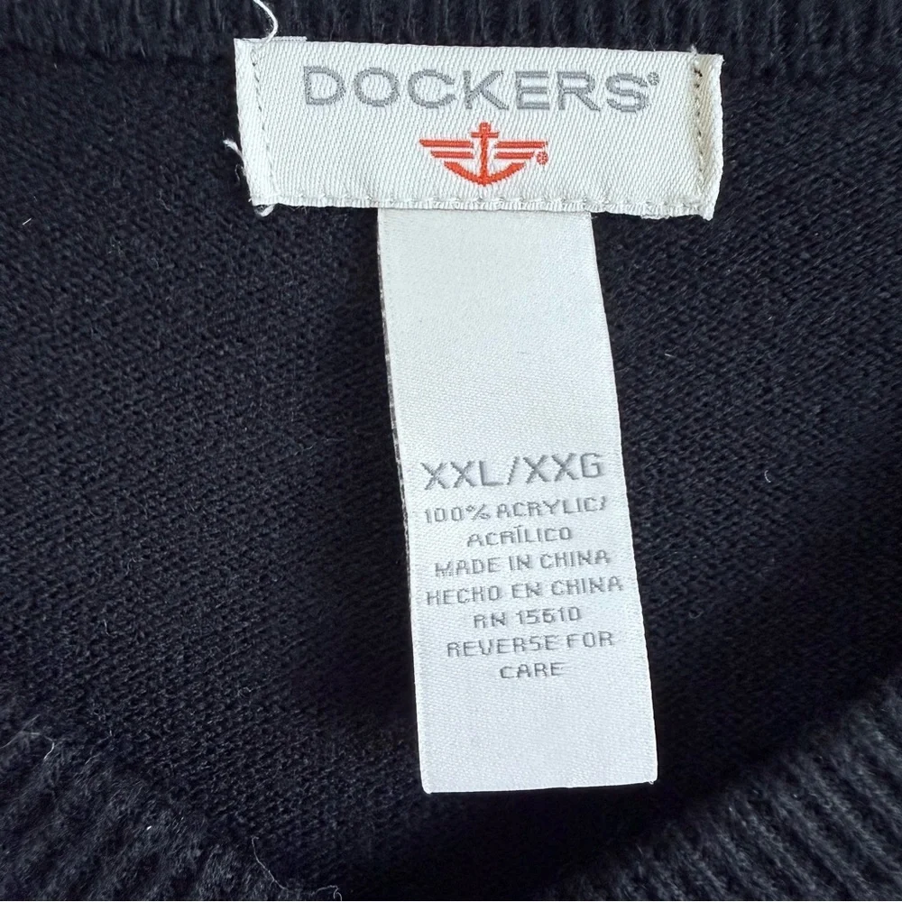 Dockers Black Argyle V-Neck Sweater XXL | Dark Academia Grandpa Core Aesthetic